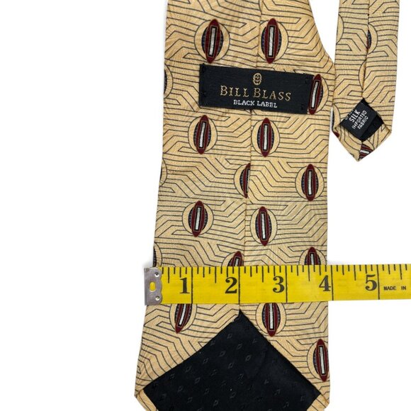 Bill Blass Silk Tie Geometric Yellow Burgundy - Picture 5 of 6